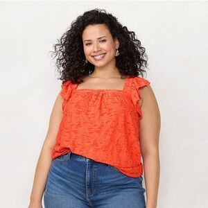 Orange Coral Ruffle Sleeve Swing Top